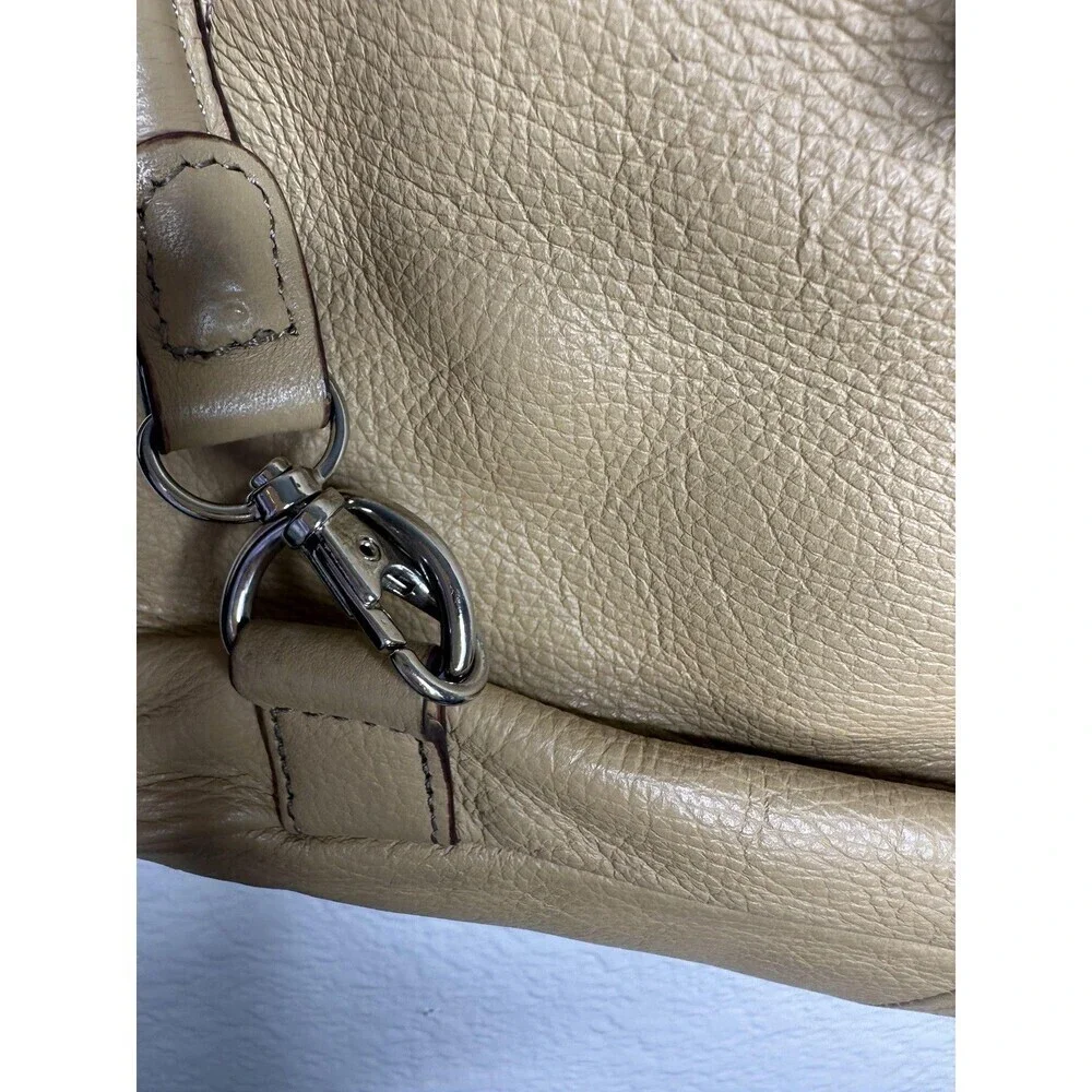 Clarks Leather Shoulder Bag Womens Convertible Purse Striped Lining Tan Pebbled